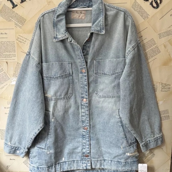 Free People Madison City Denim Jacket Distressed We The Free Bleach Spots - Picture 2 of 8